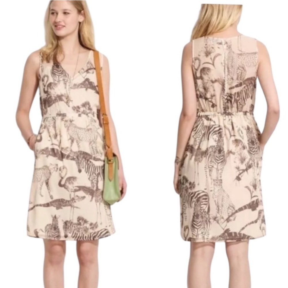 Madewell Silk Cream & Brown Safari Animal Print Cutout Mini Dress - 6